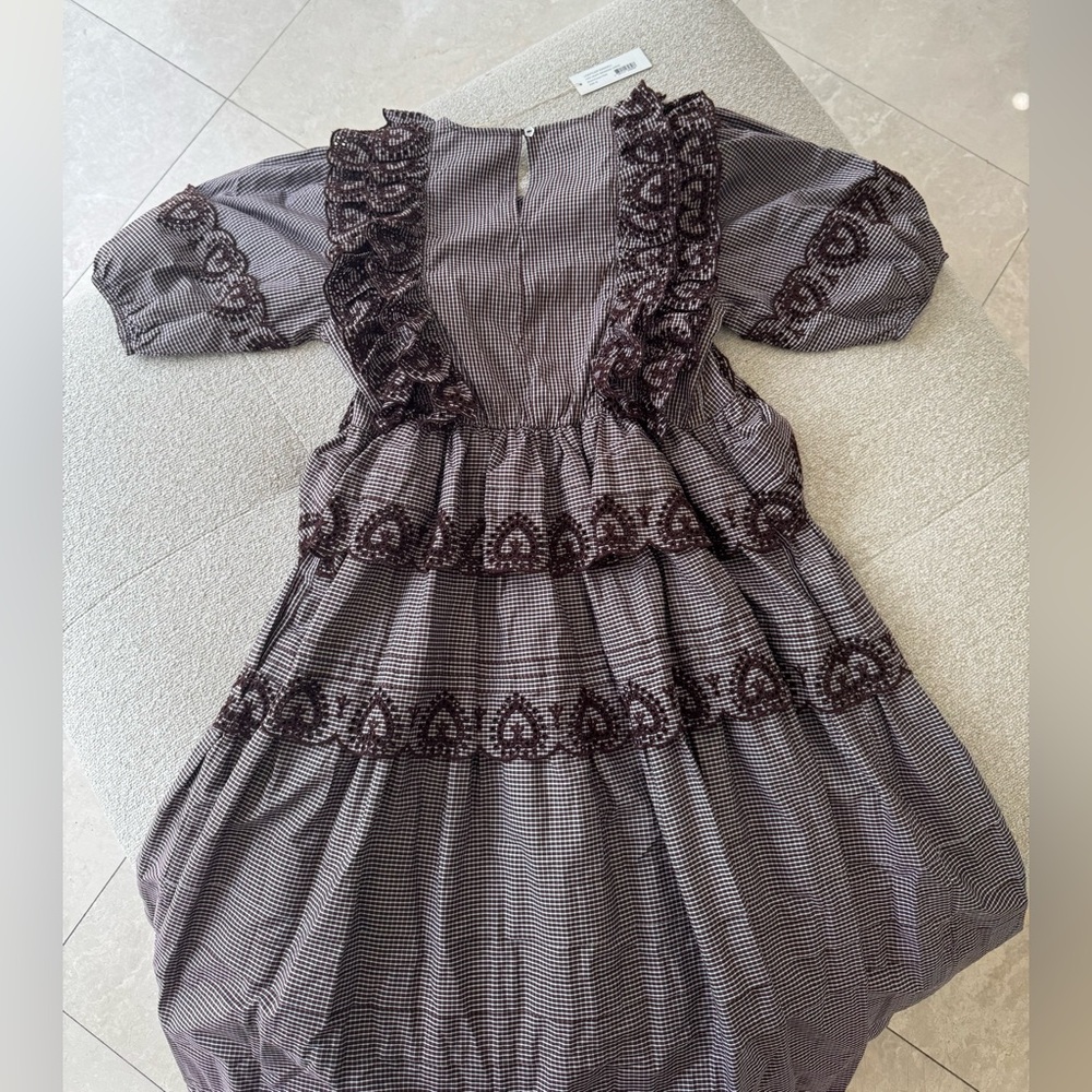 NWT LOEFFLER RANDALL IVEE HEART BROIDERIE DRESS-BROWN/CREME- SIZE M - Picture 5 of 7